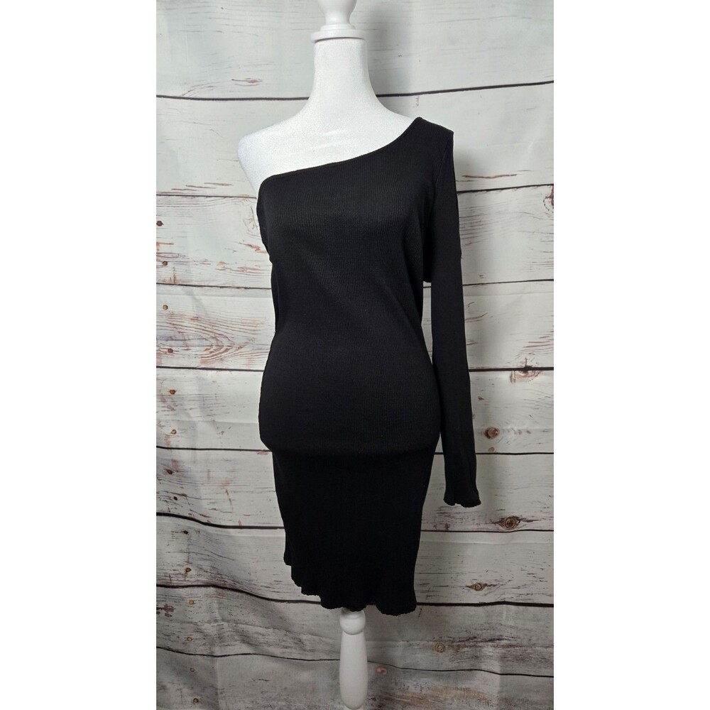 Better Be Womens Dress Size 2X Black Ribbed One Shoulder Cutout Back Bodycon